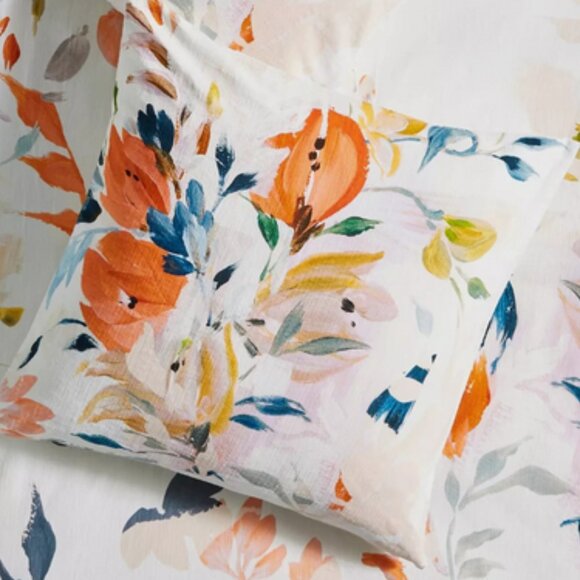 2 Anthropologie Bryony Cotton Slub Printed Euro Sham Pillow Shams Floral 26" NWT - Picture 3 of 5
